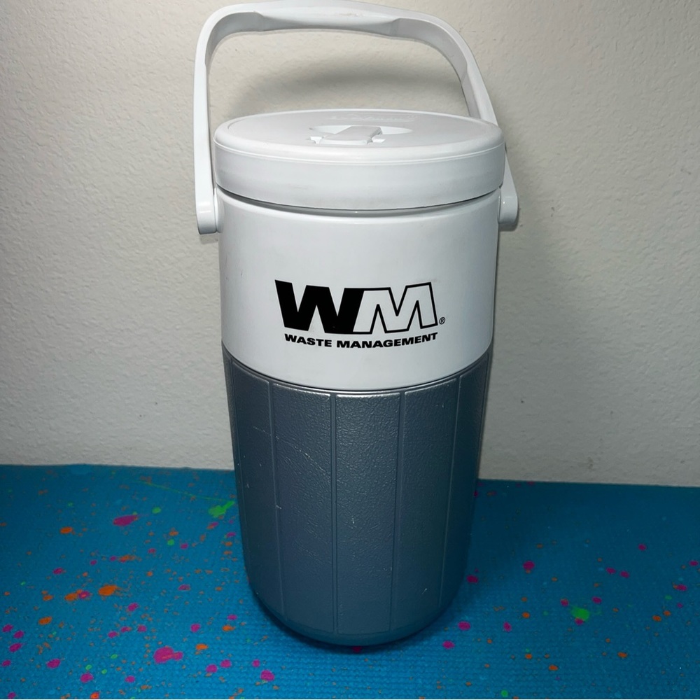 Waste Management Coleman Water Jug Cooler Half Gallon Made in USA Gray & White